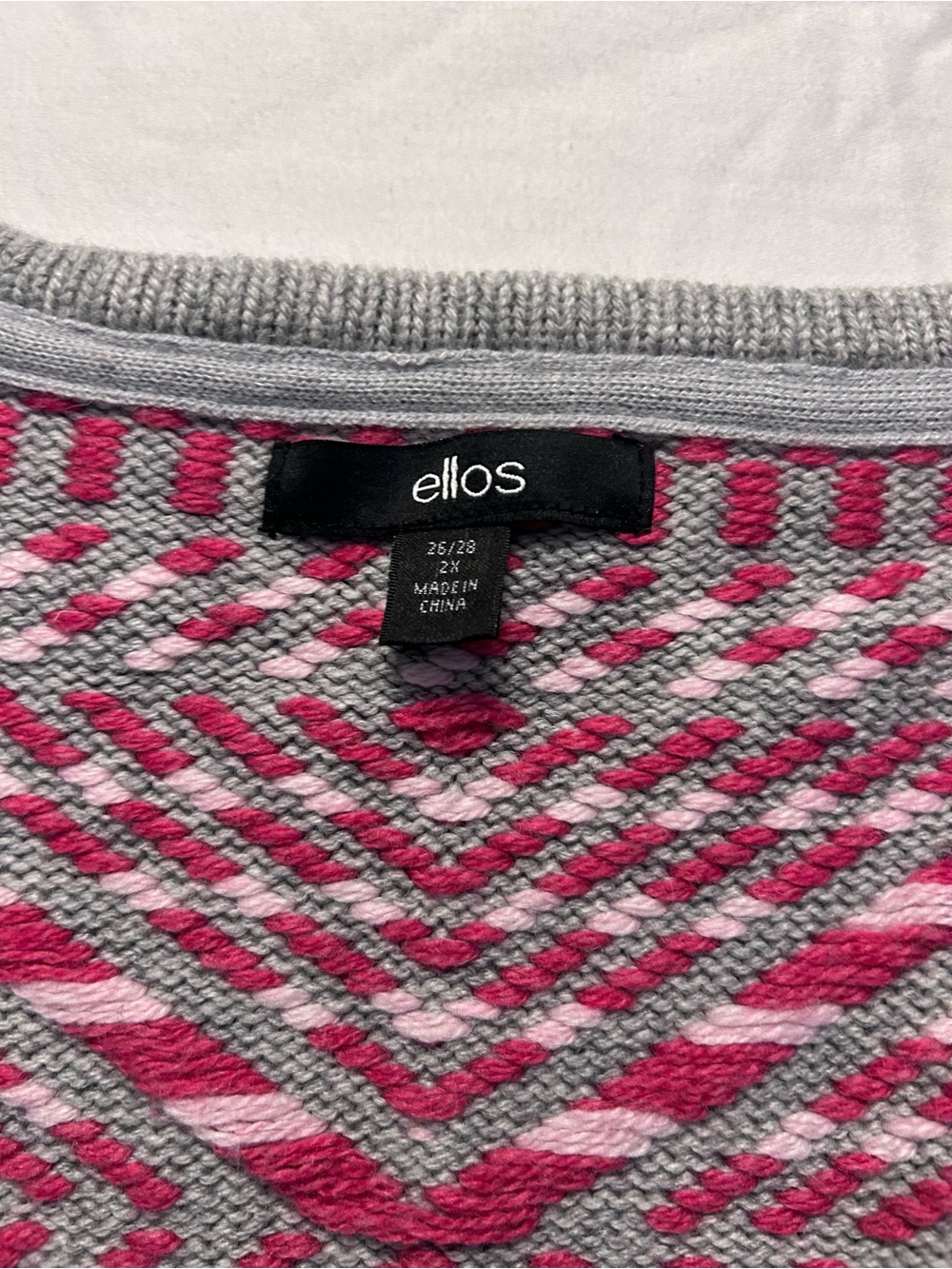 ellos Gray and Pink Chevron V-Neck Wrap Sweater plus size
